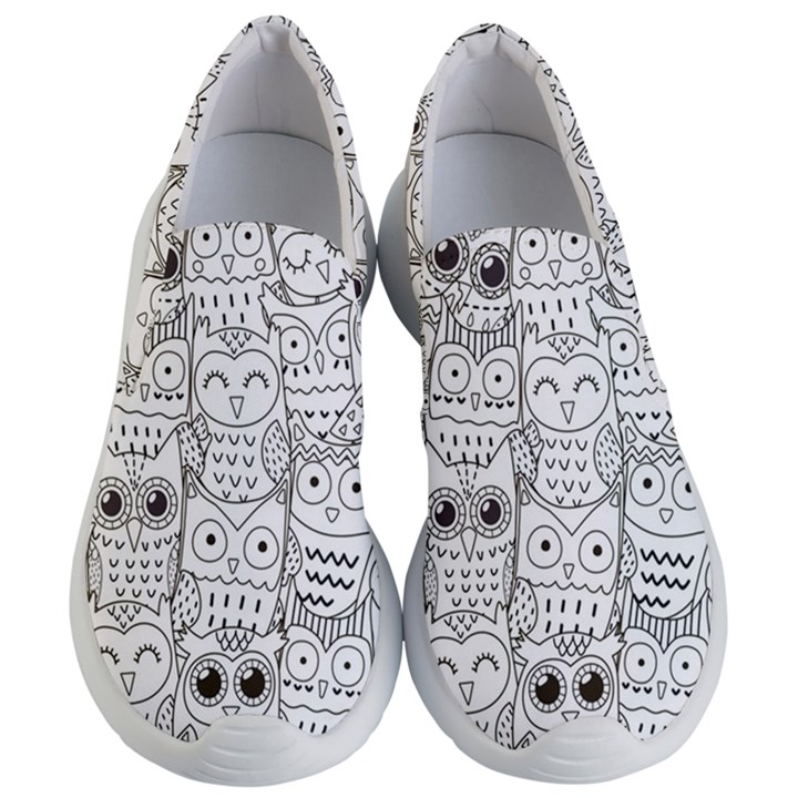 Circle Shape Pattern With Cute Owls Coloring Book Women s Lightweight Slip Ons