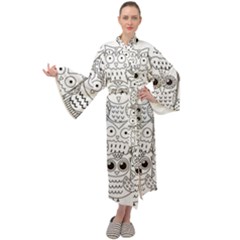 Circle Shape Pattern With Cute Owls Coloring Book Maxi Velour Kimono by Nexatart