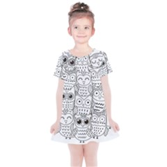 Circle Shape Pattern With Cute Owls Coloring Book Kids  Simple Cotton Dress by Nexatart