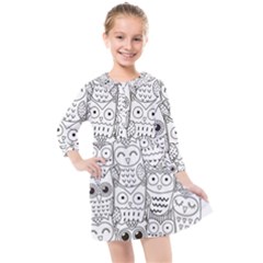 Circle Shape Pattern With Cute Owls Coloring Book Kids  Quarter Sleeve Shirt Dress