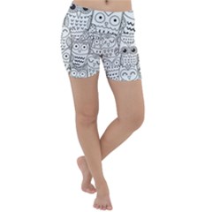 Circle Shape Pattern With Cute Owls Coloring Book Lightweight Velour Yoga Shorts by Nexatart