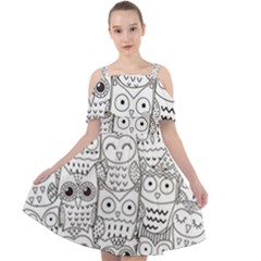 Circle Shape Pattern With Cute Owls Coloring Book Cut Out Shoulders Chiffon Dress by Nexatart