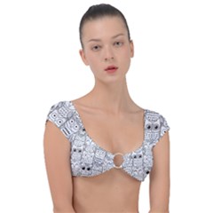 Circle Shape Pattern With Cute Owls Coloring Book Cap Sleeve Ring Bikini Top