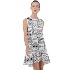 Circle Shape Pattern With Cute Owls Coloring Book Frill Swing Dress