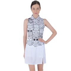 Circle Shape Pattern With Cute Owls Coloring Book Women s Sleeveless Polo Tee