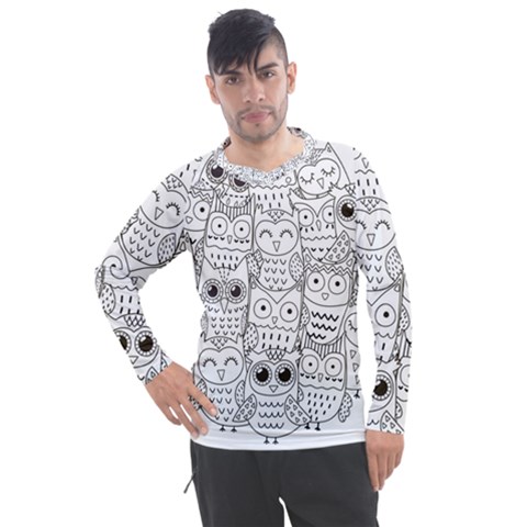 Circle Shape Pattern With Cute Owls Coloring Book Men s Pique Long Sleeve Tee by Nexatart