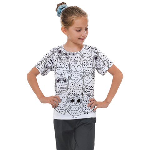 Circle Shape Pattern With Cute Owls Coloring Book Kids  Mesh Piece Tee by Nexatart