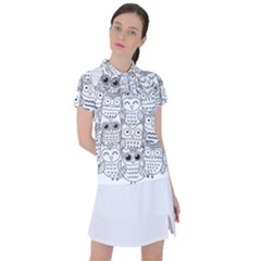 Circle Shape Pattern With Cute Owls Coloring Book Women s Polo Tee