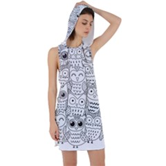 Circle Shape Pattern With Cute Owls Coloring Book Racer Back Hoodie Dress by Nexatart