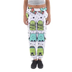 Seamless Pattern With Funny Monsters Cartoon Hand Drawn Characters Colorful Unusual Creatures Women s Jogger Sweatpants by Nexatart