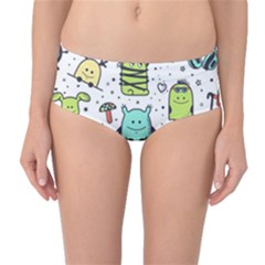 Seamless Pattern With Funny Monsters Cartoon Hand Drawn Characters Colorful Unusual Creatures Mid-waist Bikini Bottoms by Nexatart