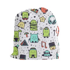 Seamless Pattern With Funny Monsters Cartoon Hand Drawn Characters Colorful Unusual Creatures Drawstring Pouch (2xl) by Nexatart