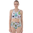 Seamless Pattern With Funny Monsters Cartoon Hand Drawn Characters Colorful Unusual Creatures Racer Back Bikini Set View1