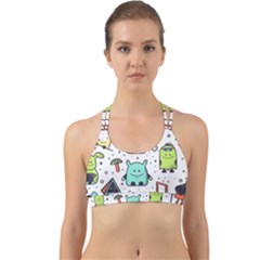 Seamless Pattern With Funny Monsters Cartoon Hand Drawn Characters Colorful Unusual Creatures Back Web Sports Bra by Nexatart