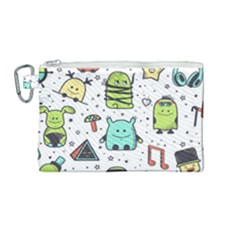 Seamless Pattern With Funny Monsters Cartoon Hand Drawn Characters Colorful Unusual Creatures Canvas Cosmetic Bag (medium) by Nexatart