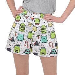 Seamless Pattern With Funny Monsters Cartoon Hand Drawn Characters Colorful Unusual Creatures Ripstop Shorts by Nexatart