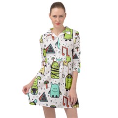 Seamless Pattern With Funny Monsters Cartoon Hand Drawn Characters Colorful Unusual Creatures Mini Skater Shirt Dress by Nexatart