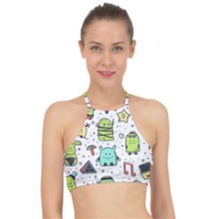 Seamless Pattern With Funny Monsters Cartoon Hand Drawn Characters Colorful Unusual Creatures Racer Front Bikini Top by Nexatart