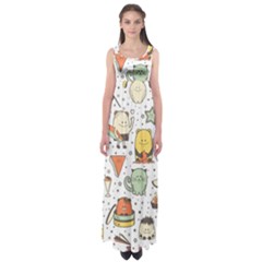 Funny Seamless Pattern With Cartoon Monsters Personage Colorful Hand Drawn Characters Unusual Creatu Empire Waist Maxi Dress by Nexatart