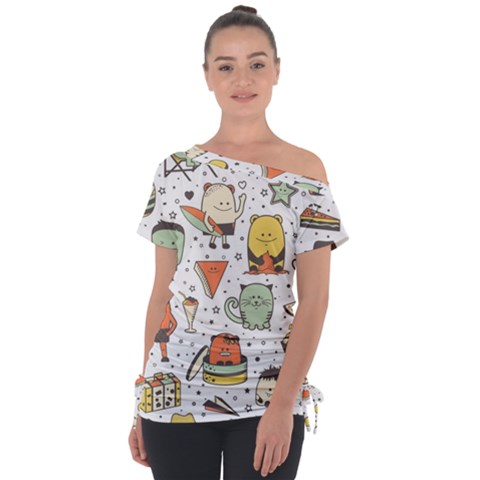 Funny Seamless Pattern With Cartoon Monsters Personage Colorful Hand Drawn Characters Unusual Creatu Tie-up Tee by Nexatart