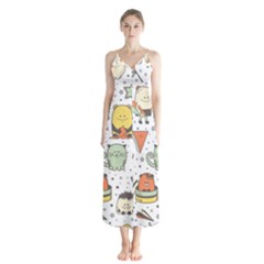 Funny Seamless Pattern With Cartoon Monsters Personage Colorful Hand Drawn Characters Unusual Creatu Button Up Chiffon Maxi Dress by Nexatart