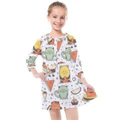 Funny Seamless Pattern With Cartoon Monsters Personage Colorful Hand Drawn Characters Unusual Creatu Kids  Quarter Sleeve Shirt Dress by Nexatart