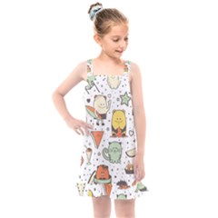 Funny Seamless Pattern With Cartoon Monsters Personage Colorful Hand Drawn Characters Unusual Creatu Kids  Overall Dress by Nexatart