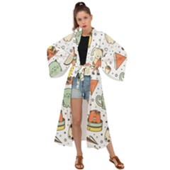 Funny Seamless Pattern With Cartoon Monsters Personage Colorful Hand Drawn Characters Unusual Creatu Maxi Kimono by Nexatart