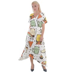 Funny Seamless Pattern With Cartoon Monsters Personage Colorful Hand Drawn Characters Unusual Creatu Cross Front Sharkbite Hem Maxi Dress by Nexatart