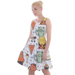 Funny Seamless Pattern With Cartoon Monsters Personage Colorful Hand Drawn Characters Unusual Creatu Knee Length Skater Dress by Nexatart