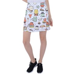 Funny Seamless Pattern With Cartoon Monsters Personage Colorful Hand Drawn Characters Unusual Creatu Tennis Skirt