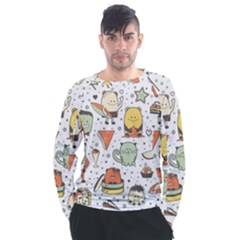 Funny Seamless Pattern With Cartoon Monsters Personage Colorful Hand Drawn Characters Unusual Creatu Men s Long Sleeve Raglan Tee