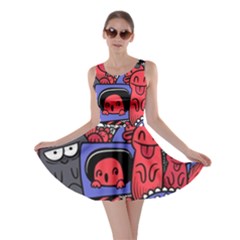 Abstract Grunge Urban Pattern With Monster Character Super Drawing Graffiti Style Vector Illustratio Skater Dress by Nexatart