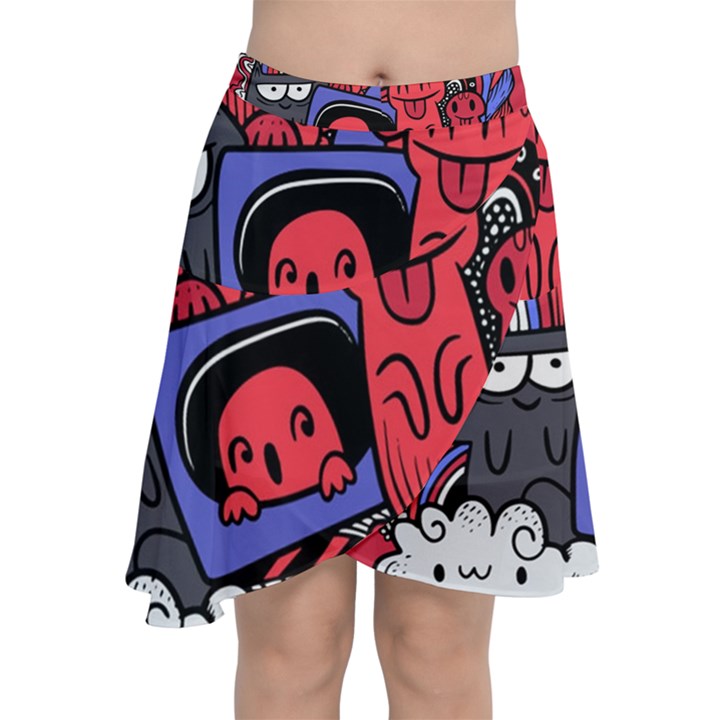 Abstract Grunge Urban Pattern With Monster Character Super Drawing Graffiti Style Vector Illustratio Chiffon Wrap Front Skirt