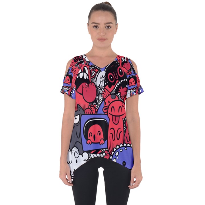 Abstract Grunge Urban Pattern With Monster Character Super Drawing Graffiti Style Vector Illustratio Cut Out Side Drop Tee