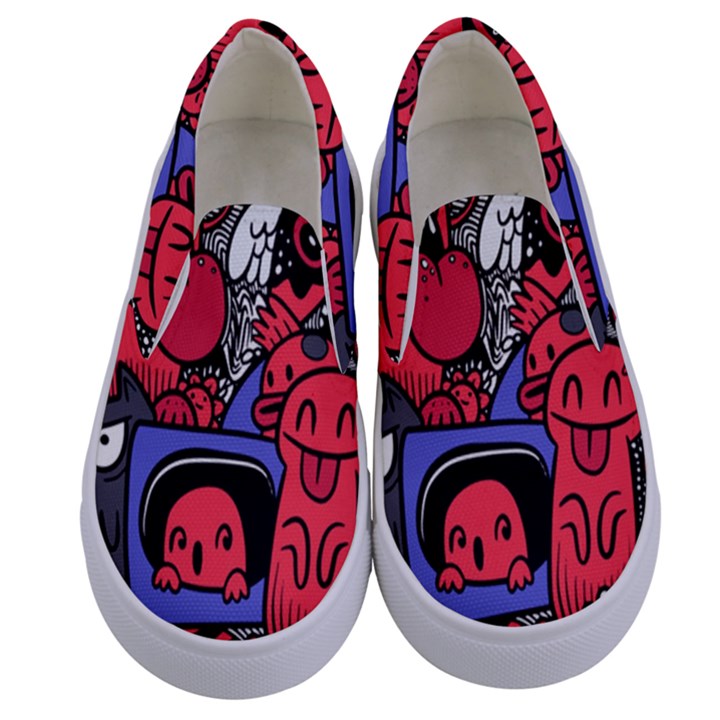 Abstract Grunge Urban Pattern With Monster Character Super Drawing Graffiti Style Vector Illustratio Kids  Canvas Slip Ons