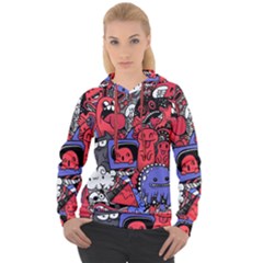 Abstract Grunge Urban Pattern With Monster Character Super Drawing Graffiti Style Vector Illustratio Women s Overhead Hoodie