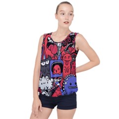 Abstract Grunge Urban Pattern With Monster Character Super Drawing Graffiti Style Vector Illustratio Bubble Hem Chiffon Tank Top by Nexatart