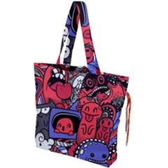 Abstract Grunge Urban Pattern With Monster Character Super Drawing Graffiti Style Vector Illustratio Drawstring Tote Bag by Nexatart