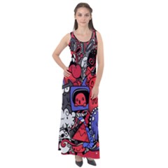 Abstract Grunge Urban Pattern With Monster Character Super Drawing Graffiti Style Vector Illustratio Sleeveless Velour Maxi Dress by Nexatart