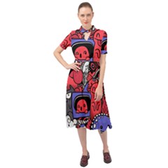 Abstract Grunge Urban Pattern With Monster Character Super Drawing Graffiti Style Vector Illustratio Keyhole Neckline Chiffon Dress by Nexatart