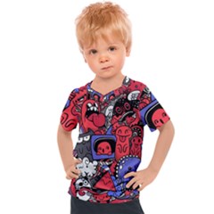 Abstract Grunge Urban Pattern With Monster Character Super Drawing Graffiti Style Vector Illustratio Kids  Sports Tee