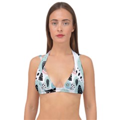 Seamless Pattern With Fruits Double Strap Halter Bikini Top