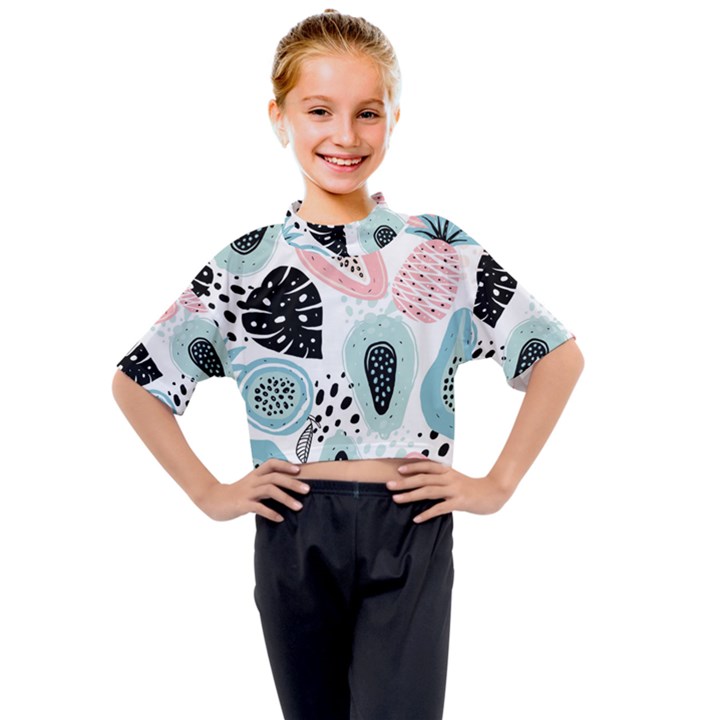 Seamless Pattern With Fruits Kids Mock Neck Tee