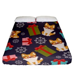 Welsh Corgi Dog With Gift Boxes Seamless Pattern Wallpaper Fitted Sheet (queen Size) by Nexatart