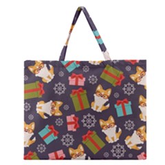 Welsh Corgi Dog With Gift Boxes Seamless Pattern Wallpaper Zipper Large Tote Bag by Nexatart