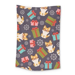 Welsh Corgi Dog With Gift Boxes Seamless Pattern Wallpaper Small Tapestry