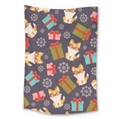 Welsh Corgi Dog With Gift Boxes Seamless Pattern Wallpaper Large Tapestry