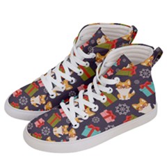 Welsh Corgi Dog With Gift Boxes Seamless Pattern Wallpaper Women s Hi-top Skate Sneakers by Nexatart