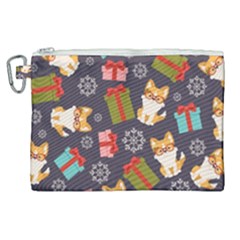 Welsh Corgi Dog With Gift Boxes Seamless Pattern Wallpaper Canvas Cosmetic Bag (XL)